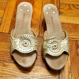 Jack Rogers gold leather mules - 8